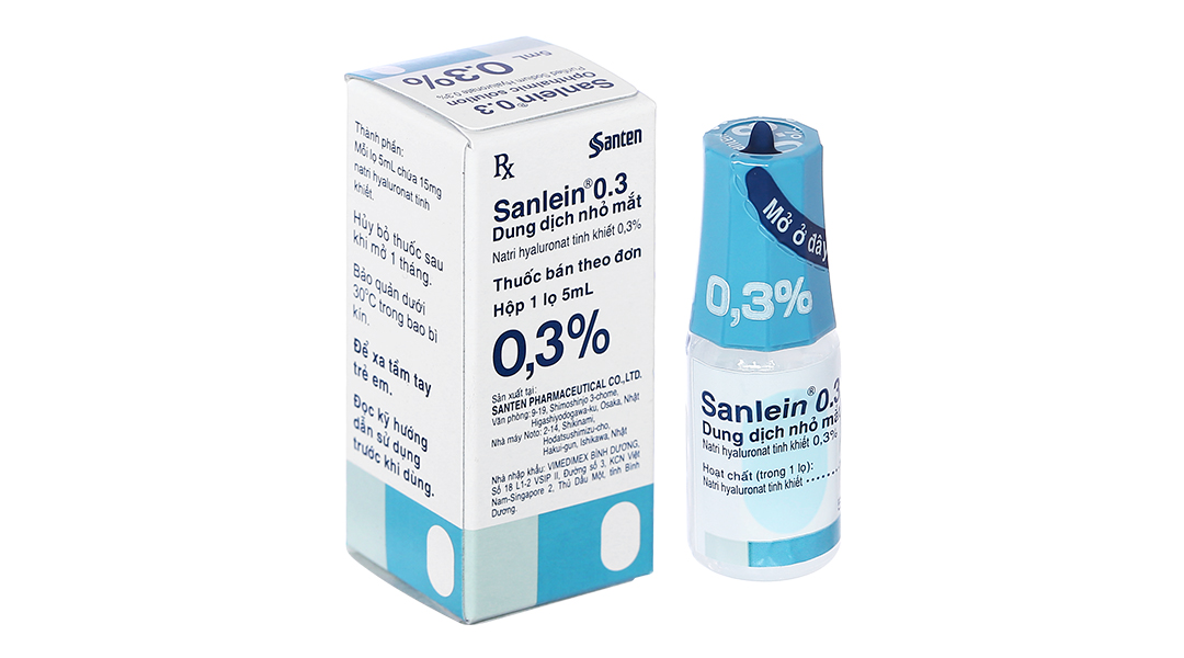 Thuốc nhỏ mắt Sanlein 0.3% Santen hỗ trợ điều trị rối loạn biểu mô kết giác mạc (5ml)