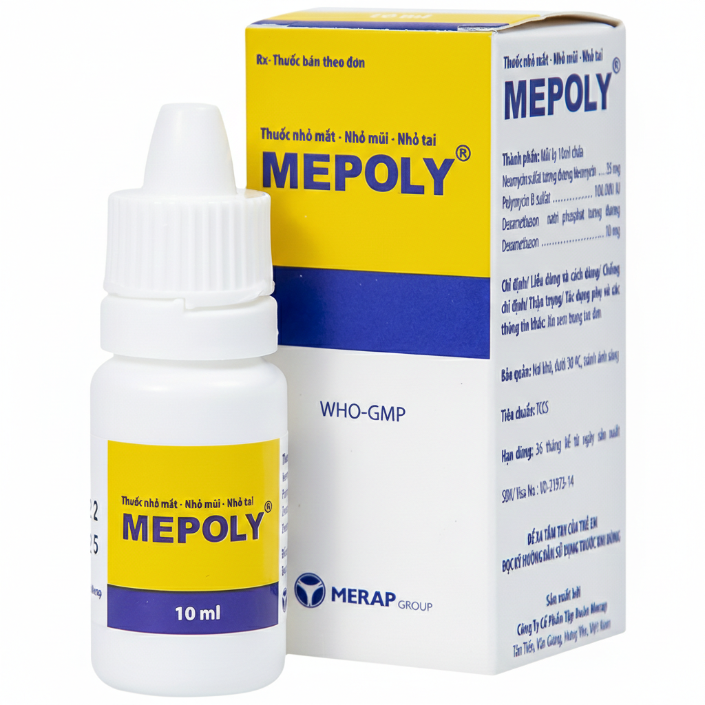 Thuốc Mepoly Merap dùng cho viêm kết mạc, mi mắt, viêm mũi, viêm tai (10ml)