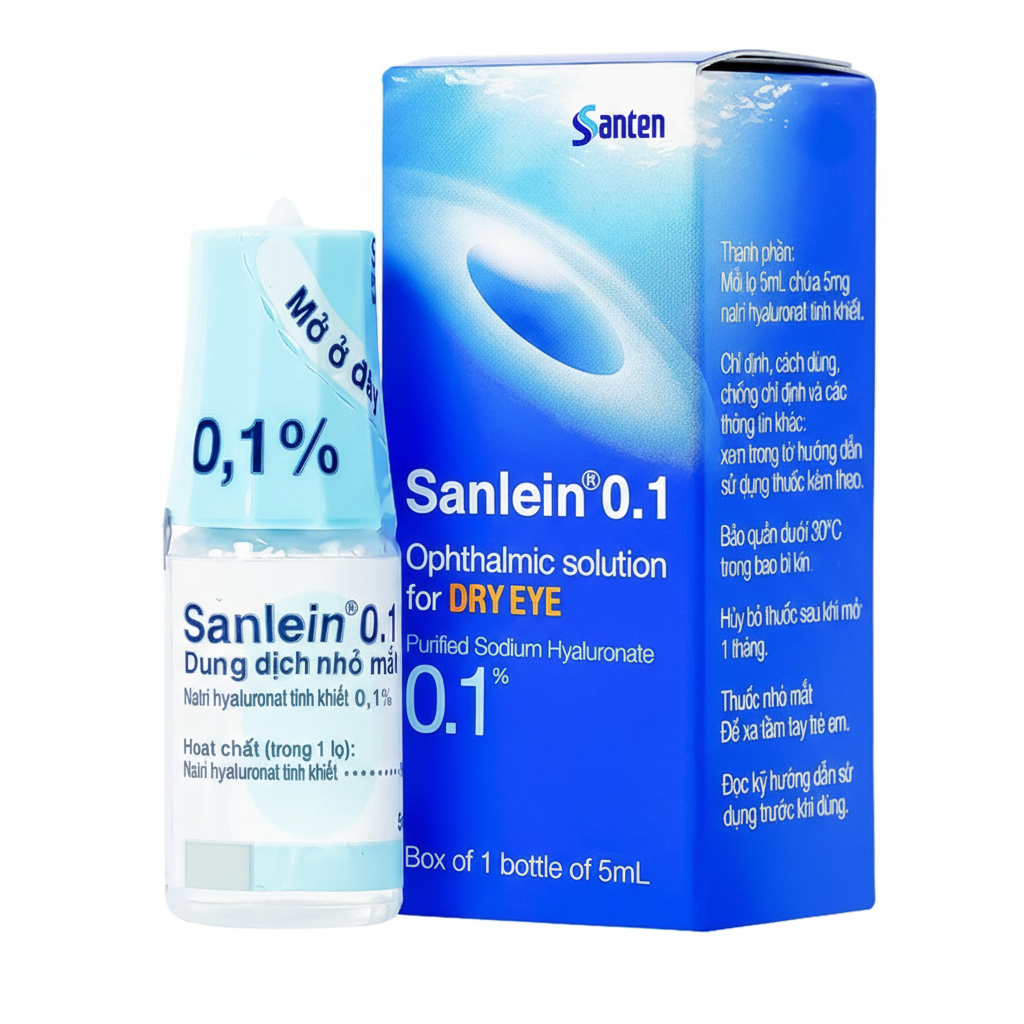 Thuốc nhỏ mắt Sanlein 0.1% Santen hỗ trợ điều trị rối loạn biểu mô kết giác mạc (5ml)
