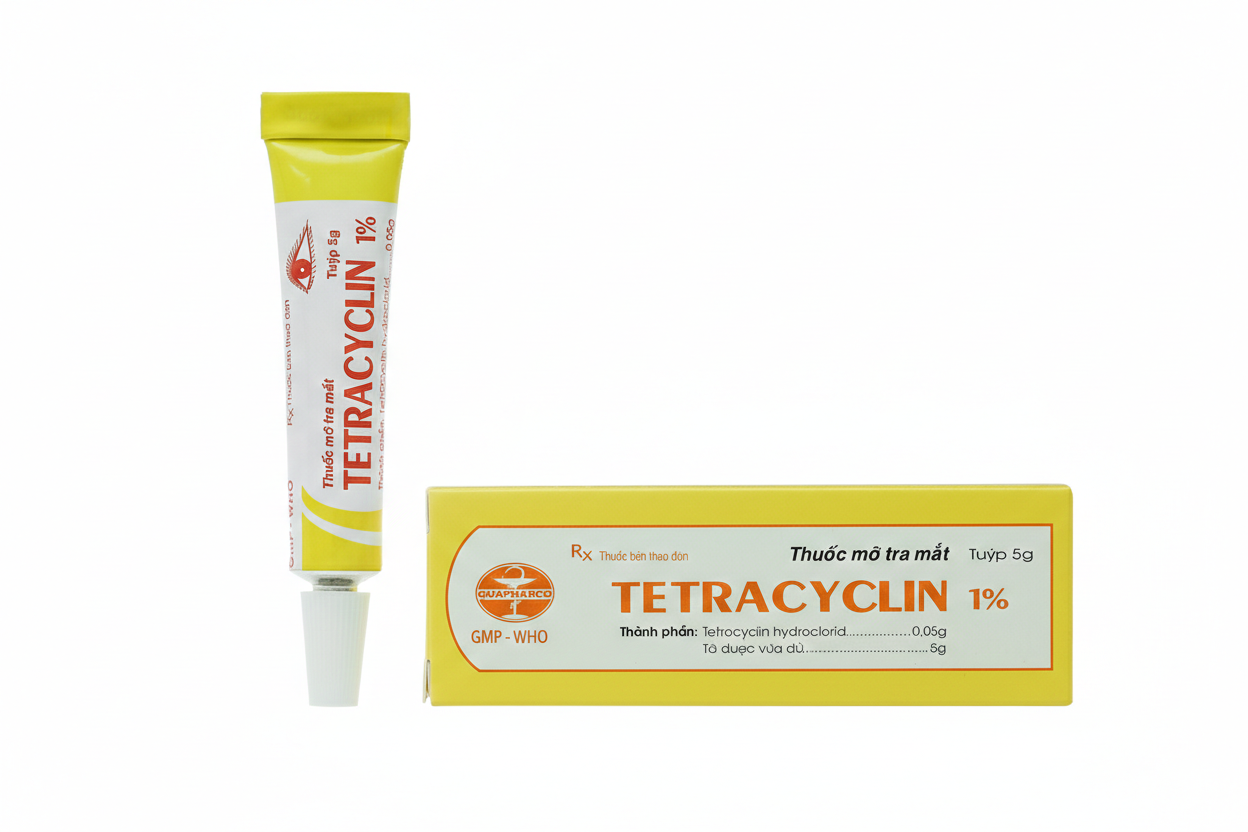 Thuốc mỡ tra mắt Tetracyclin 1% Quapharco điều trị viêm kết mạc, đau mắt hột (5g)