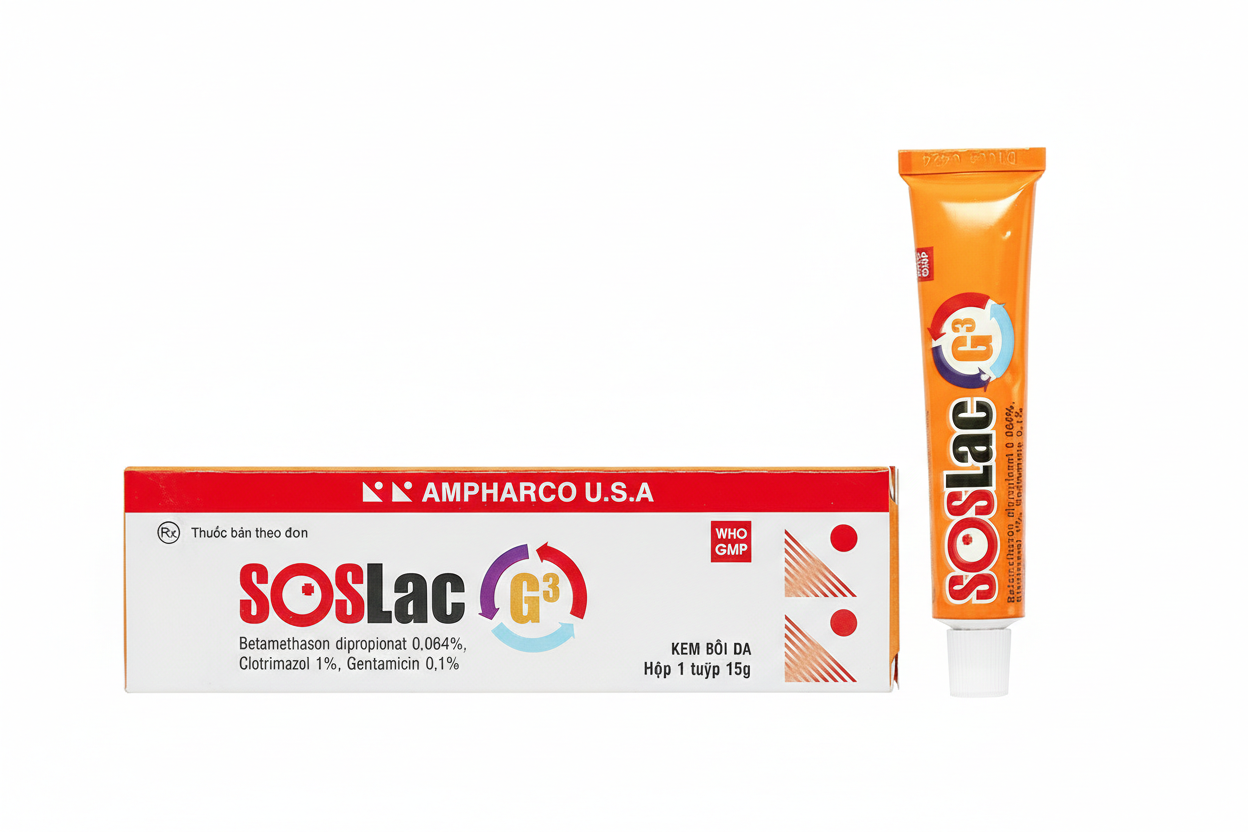 Kem bôi da Soslac G3 Ampharco điều trị viêm da dị ứng, lang ben (15g)