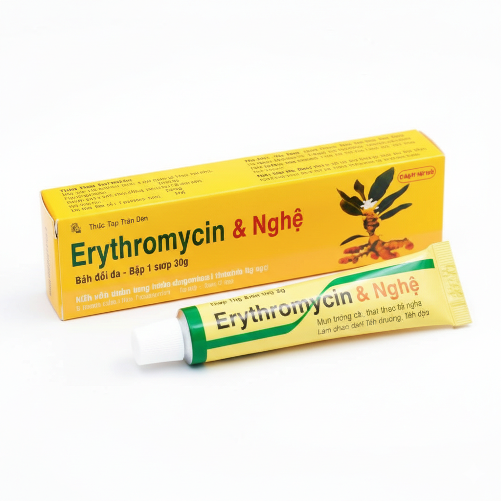 Kem bôi da Erythromycin & Nghệ MEDIPHARCO điều trị mụn nhọt, trứng cá (10g)