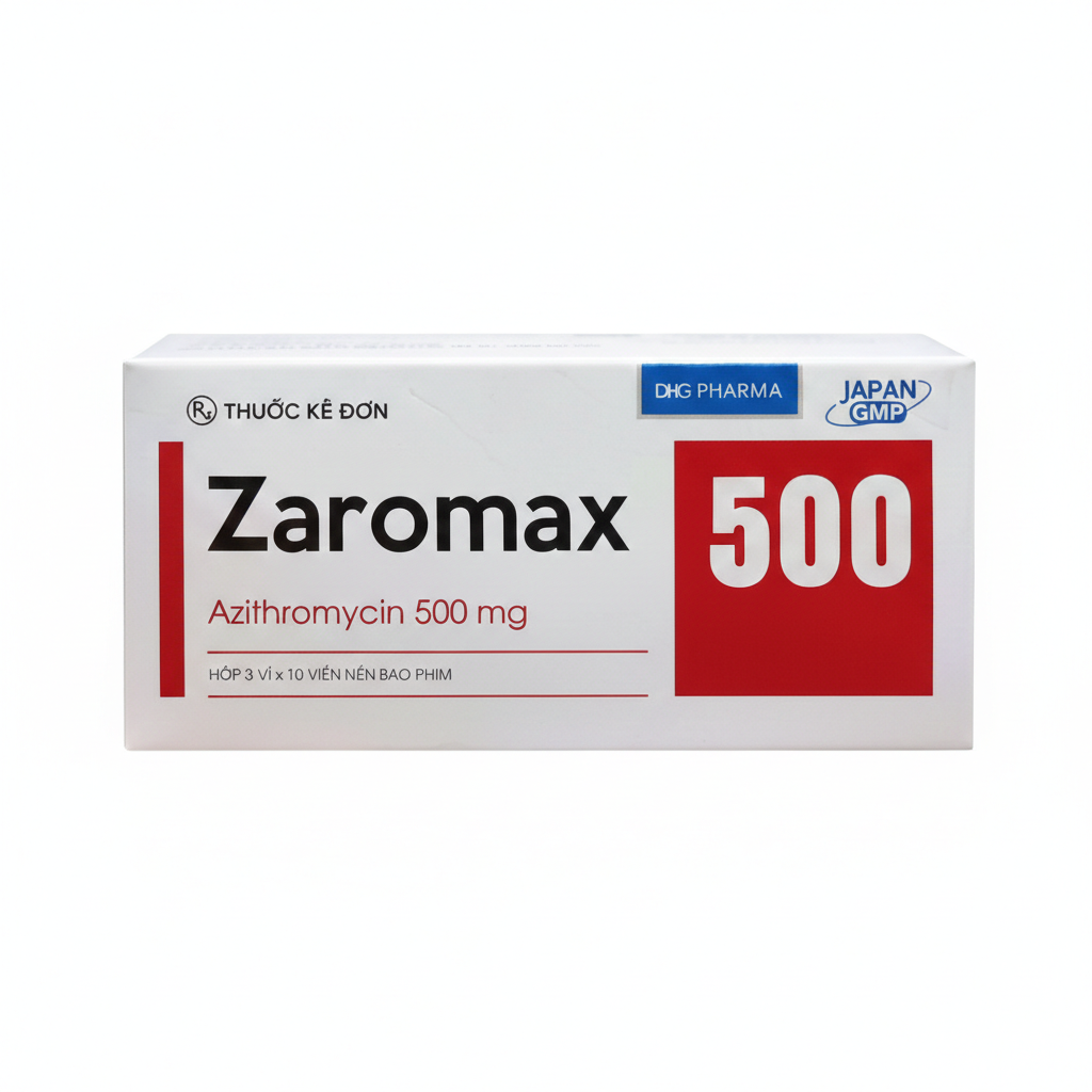 Thuốc Zaromax 500 DHG Pharma điều trị viêm phế quản, viêm phổi (3 vỉ x 10 viên)