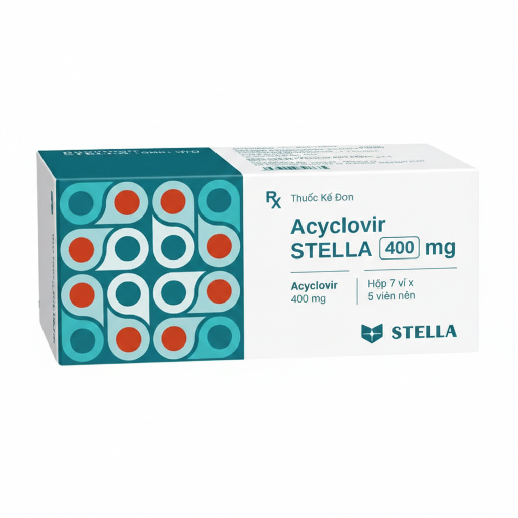 Thuốc Acyclovir 400mg Stella Pharm điều trị nhiễm Herpes simplex trên da và màng nhầy (10 vỉ x 5 viên)