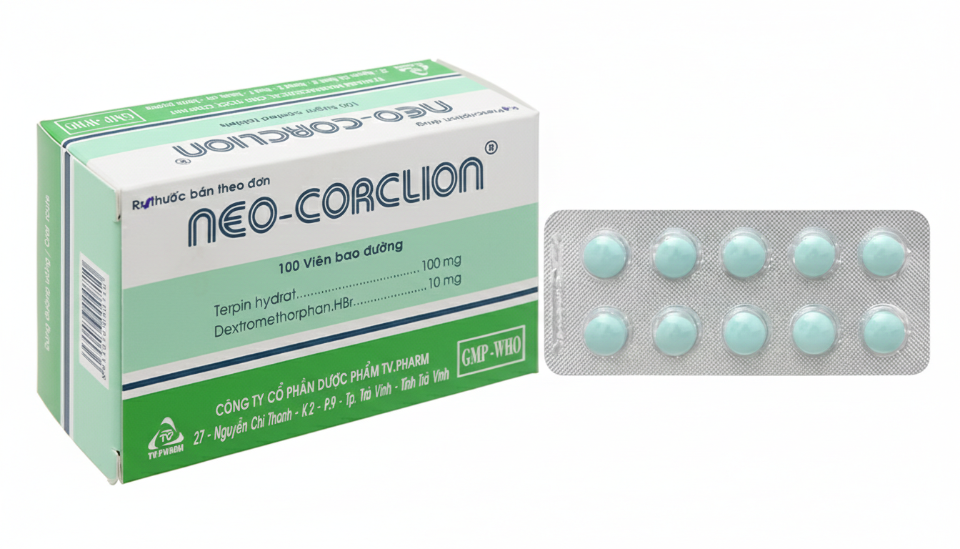 Viên nén Neo-Corclion TV.Pharm điều trị ho, long đờm, ho mãn tính (10 vỉ x 10 viên)