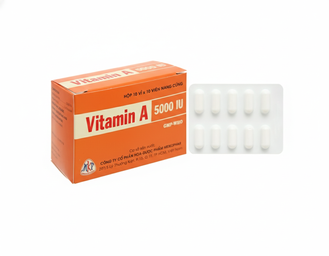 Thuốc Vitamin A 5000 IU Mekophar điều trị thiếu Vitamin A, bổ sung cho người bệnh gan (10 vỉ x 10 viên)