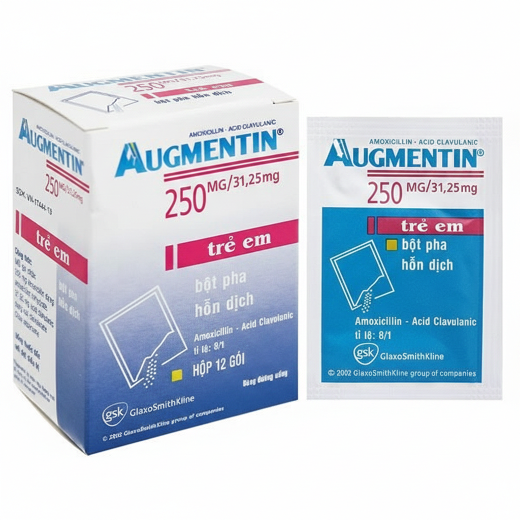Bột Augmentin 250mg/31.25mg GSK điều trị nhiễm khuẩn (12 gói)