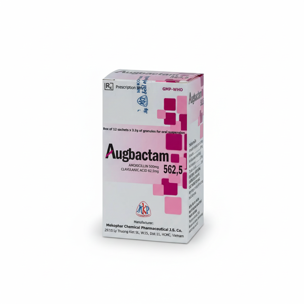 Thuốc Augbactam 562,5 Mekophar điều trị các trường hợp nhiễm khuẩn đường hô hấp trên và tiết niệu (12 gói x 3.2g)