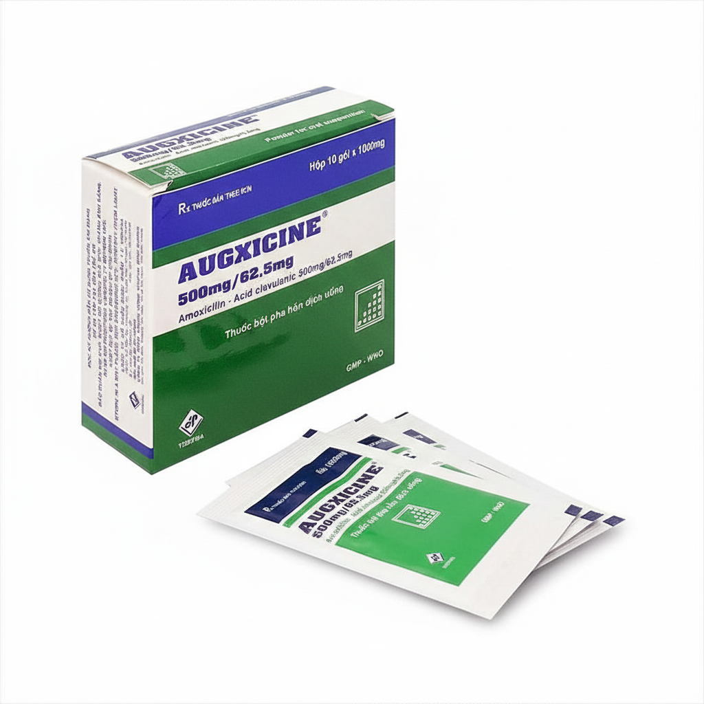 Thuốc Augxicine 500mg/62.5mg Jersey điều trị viêm amidan, viêm xoang (10 gói x 1000mg)