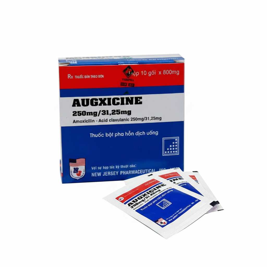 Thuốc Augxicine 250mg/31.25mg Vidipha điều trị viêm amidan, viêm xoang (10 gói x 0.8g)