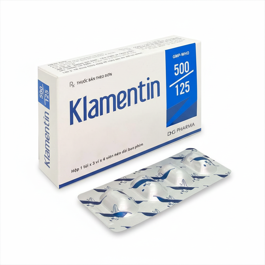 Thuốc Klamentin 500/125 DHG Pharma điều trị viêm xoang, viêm tai giữa, viêm phế quản (3 vỉ x 4 viên)