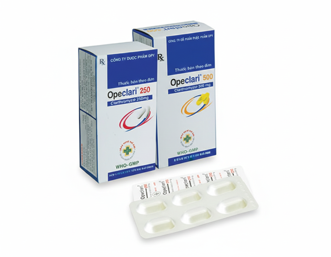 Viên nén Opeclari 250mg RV Pharm điều trị viêm amidan, viêm tai giữa, viêm xoang cấp (5 vỉ x 6 viên)