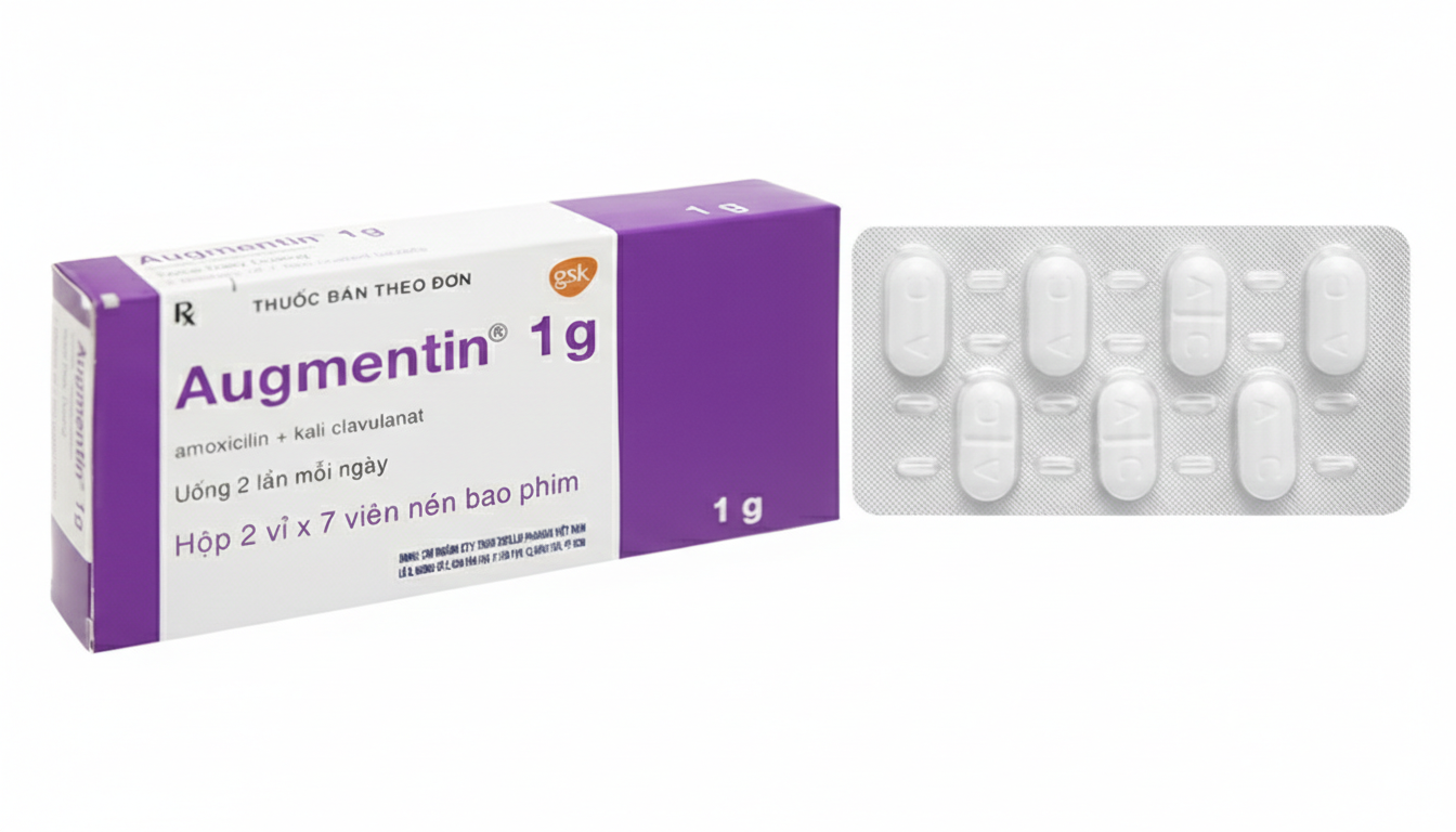 Thuốc Augmentin 1g GSK điều trị nhiễm khuẩn (2 vỉ x 7 viên)