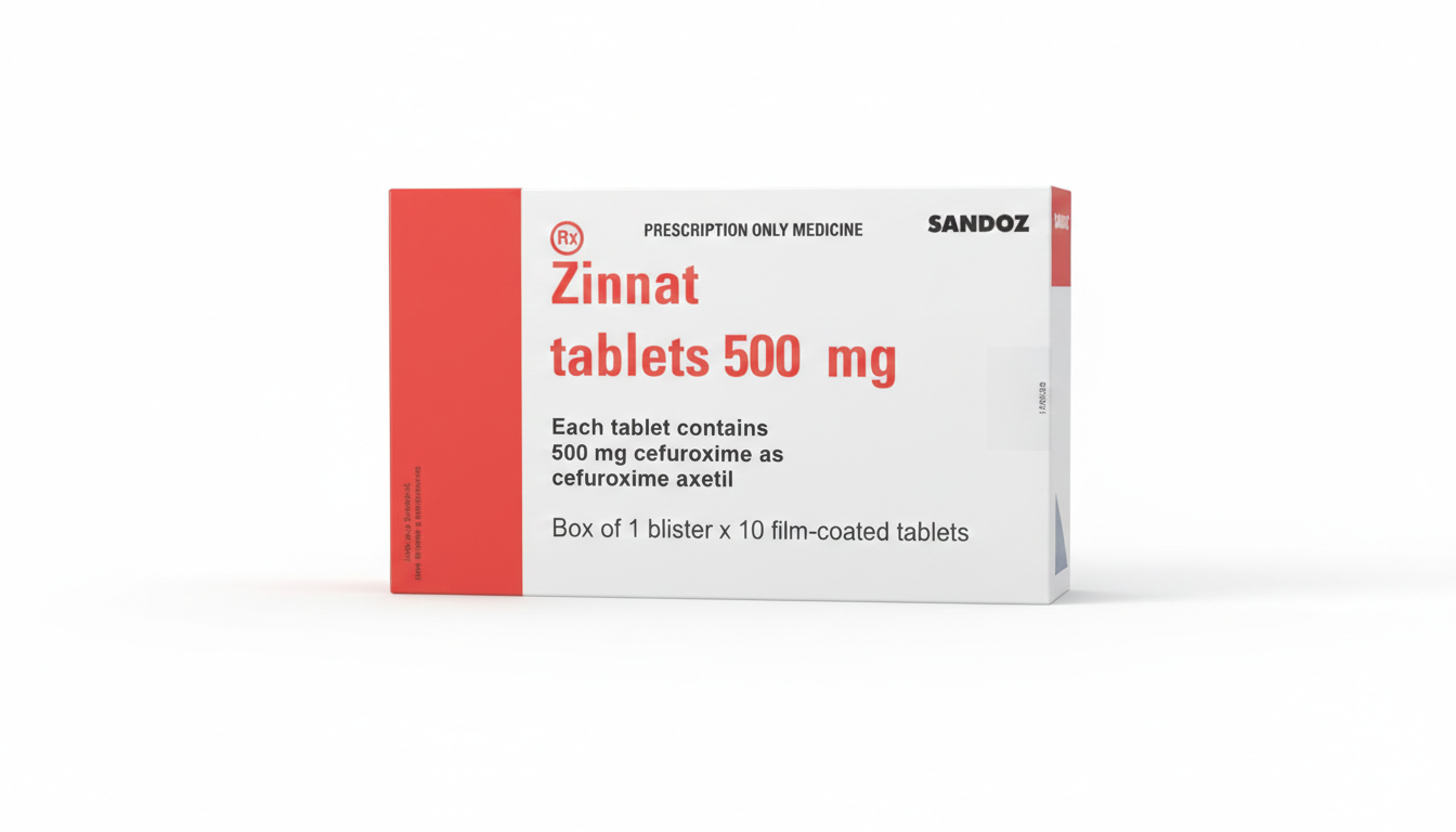 Thuốc Zinnat tablets 500mg Sandoz điều trị những nhiễm khuẩn do vi khuẩn nhạy cảm gây ra (1 vỉ x 10 viên)