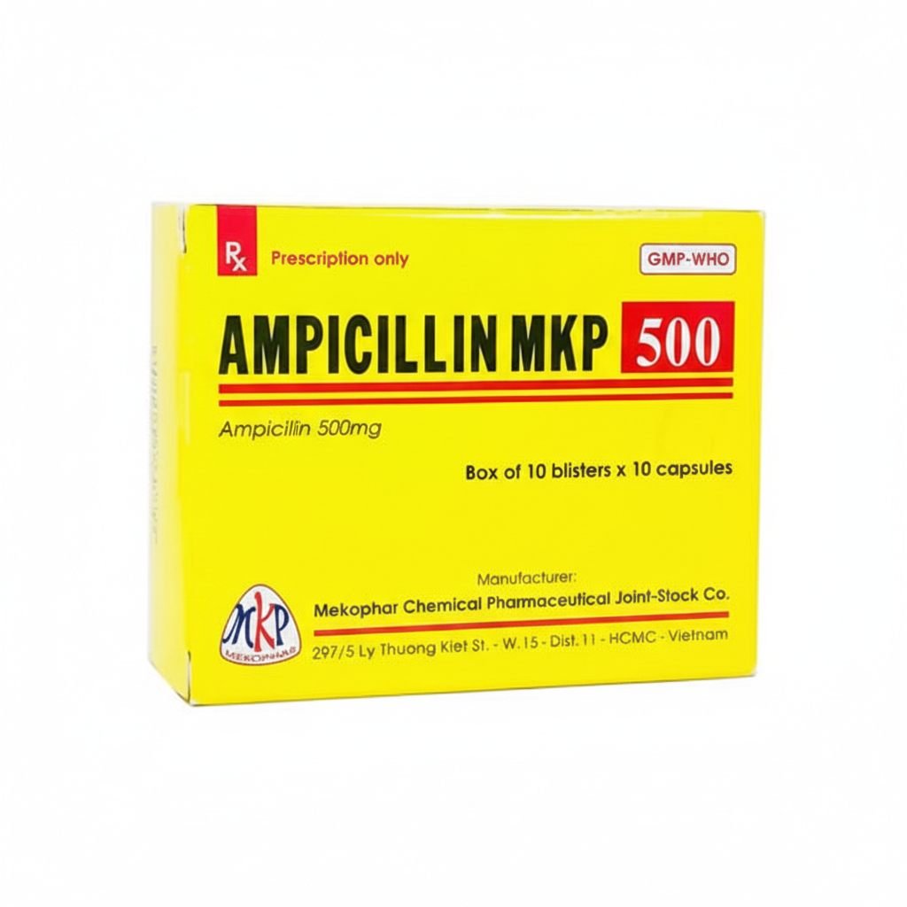 Thuốc Ampicilline 500mg Mebiphar điều trị nhiễm khuẩn (10 vỉ x 10 viên)