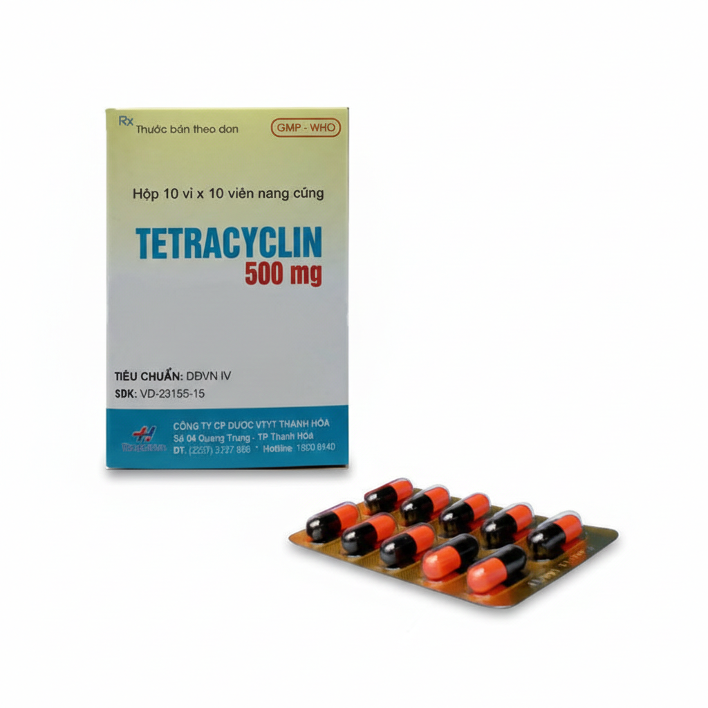 Thuốc Tetracyclin 500mg Thanh Hóa điều trị nhiễm khuẩn (10 vỉ x 10 viên)