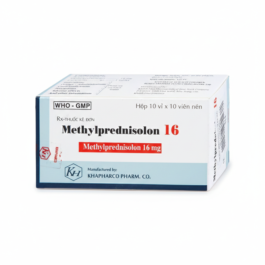 Thuốc Methylprednisolone 16mg KHAPHARCO kháng viêm, điều trị rối loạn nội tiết, viêm khớp (10 vỉ x 10 viên)