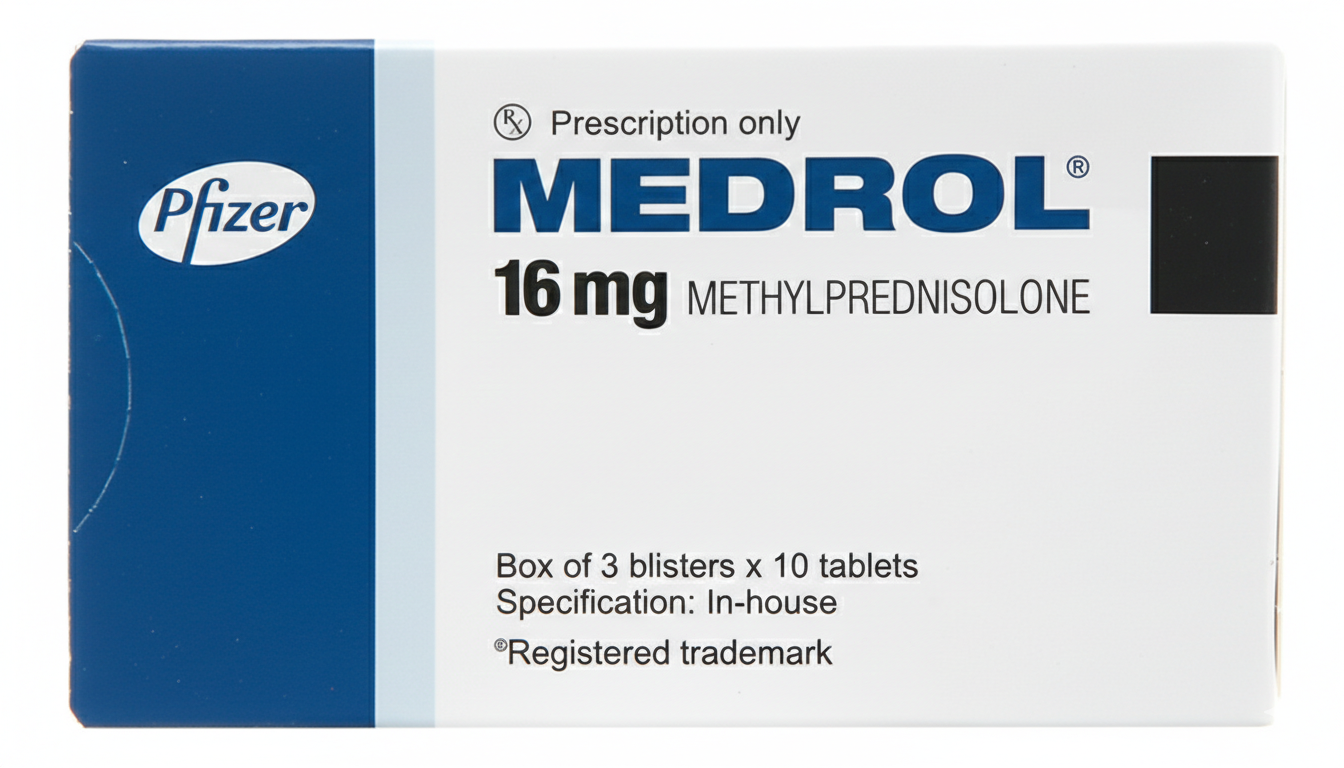 Thuốc Medrol 16mg Pfizer kháng viêm, điều trị rối loạn nội tiết, viêm tuyến giáp (3 vỉ x 10 viên)