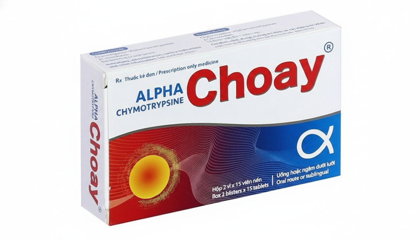 Thuốc Alpha Chymotrypsine Choay Sanofi điều trị phù nề sau chấn thương, phẩu thuật, bỏng (2 vỉ x 15 viên)