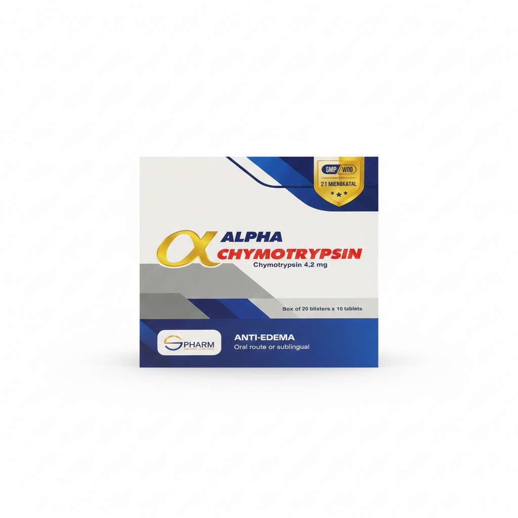 Thuốc Alpha Chymotrypsin S.PHARM điều trị phù nề sau chấn thương, phẩu thuật, bỏng (20 vỉ x 10 viên)