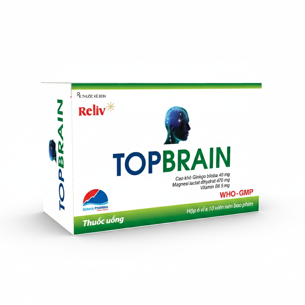 Thuốc Topbrain Reliv điều trị suy nhược thần kinh, giúp tăng tuần hoàn não, tăng cường trí nhớ (6 vỉ x 10 viên)
