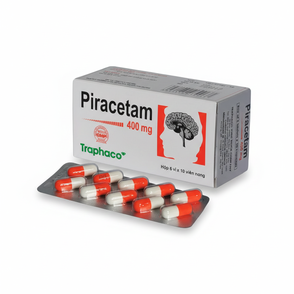 Viên nang cứng Piracetam 400mg Traphaco điều trị triệu chứng chóng mặt, suy giảm trí nhớ (6 vỉ x 10 viên)