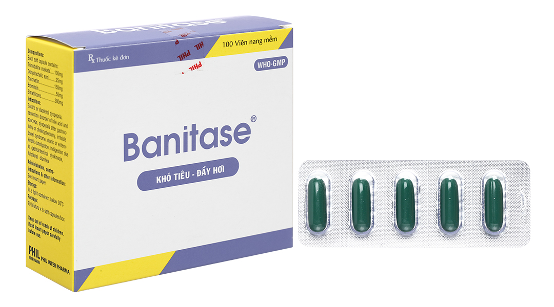 Thuốc Banitase Phil Inter điều trị khó tiêu đầy hơi (20 vỉ x 5 viên)