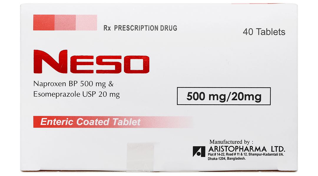 Thuốc Neso 500mg/20mg Aristopharma giảm triệu chứng của viêm xương khớp (10 vỉ x 4 viên)
