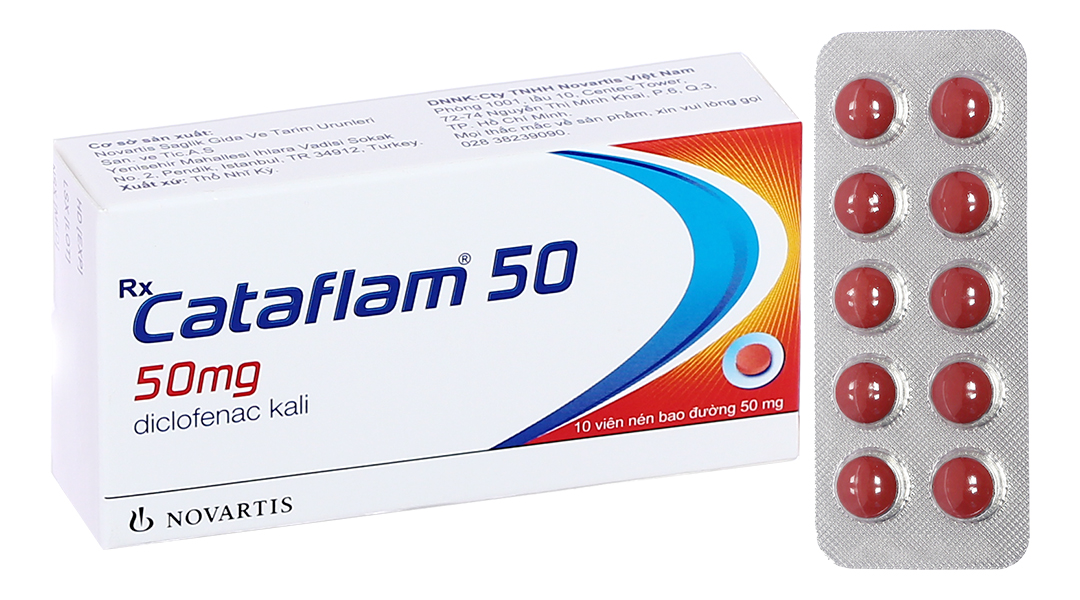 Thuốc Cataflam 50 Novartis điều trị đau sau chấn thương, viêm và sưng do bong gân (1 vỉ x 10 viên)