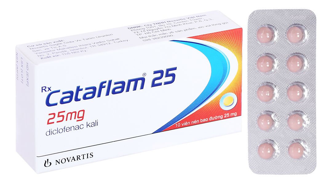 Thuốc Cataflam 25 Novartis điều trị đau sau chấn thương, viêm và sưng do bong gân (1 vỉ x 10 viên)