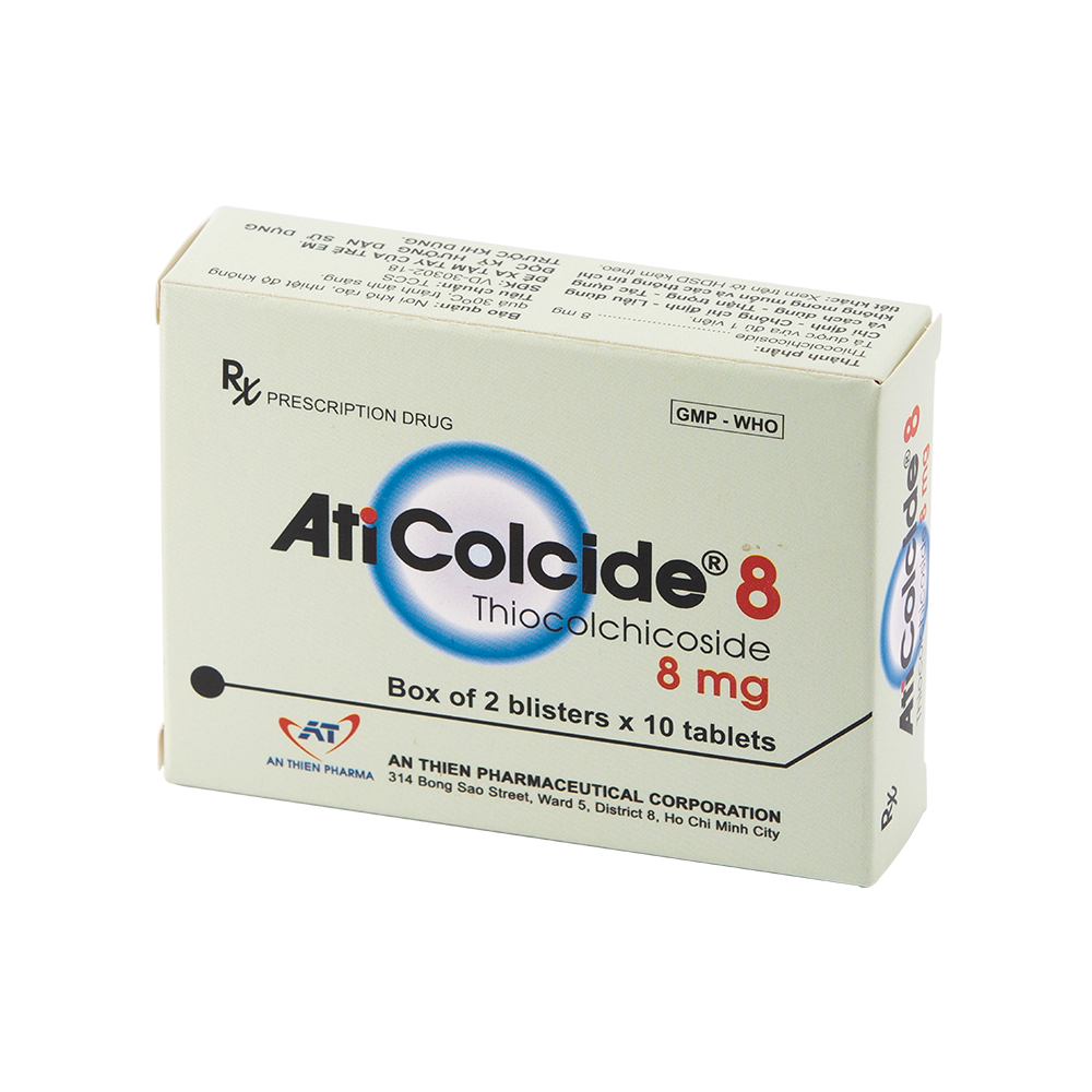 Thuốc Aticolcide 8mg An Thiên điều trị hỗ trợ các co thắt gây đau trong các bệnh lý thoái hóa đốt sống (2 vỉ x 10 viên)