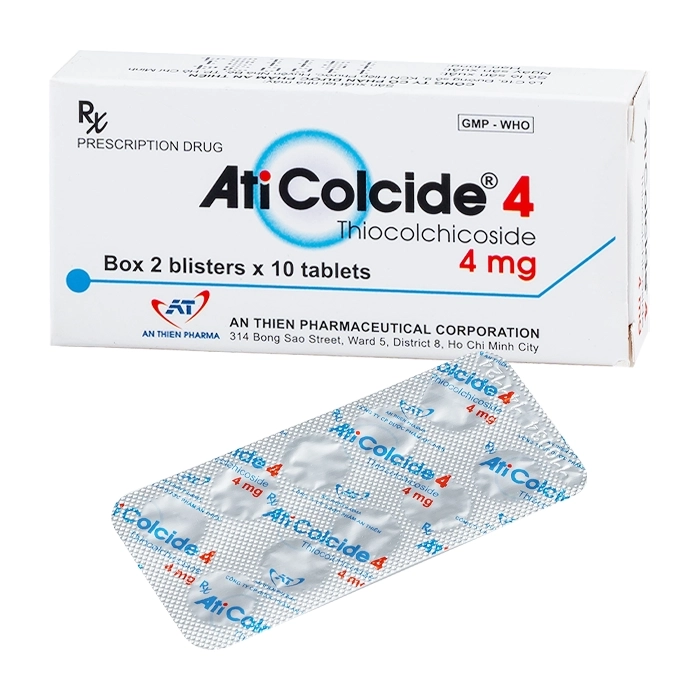 Thuốc Aticolcide 4mg An Thiên điều trị hỗ trợ các co thắt gây đau trong các bệnh lý thoái hóa đốt sống (2 vỉ x 10 viên)