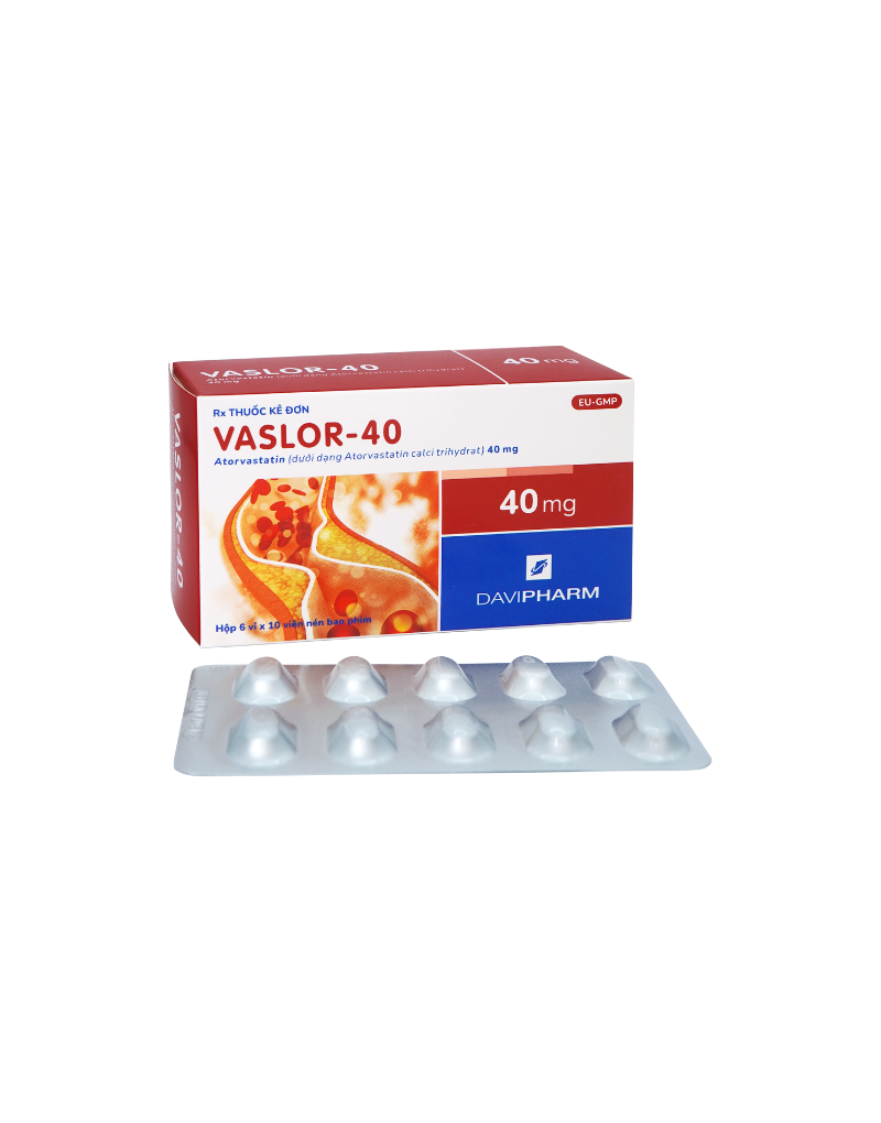 Viên nén Vaslor 40mg điều trị tăng cholesterol máu, giảm mỡ máu (6 vỉ x 10 viên)