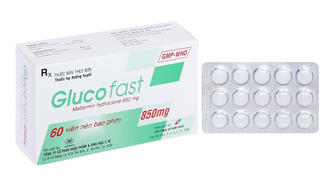 Thuốc Glucofast 850 Mebiphar điều trị tiểu đường típ 2 (4 vỉ x 15 viên)