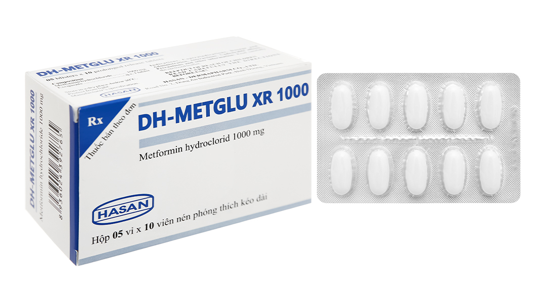 Thuốc DH-Metglu XR 1000 Hasan điều trị tiểu đường típ 2 (5 vỉ x 10 viên)
