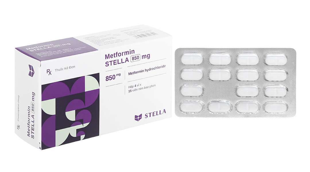 Viên nén Metformin Stella 850mg điều trị bệnh đái tháo đường (4 vỉ x 15 viên)