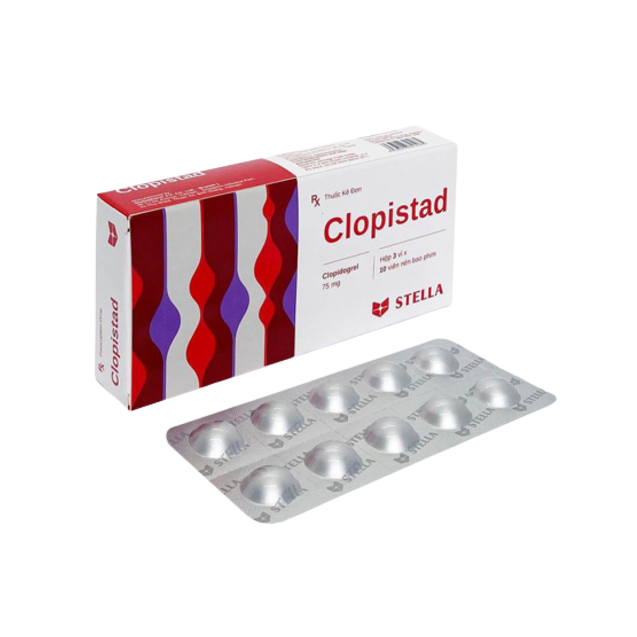 Thuốc Clopistad 75mg Stella phòng ngừa các biến cố do huyết khối động mạch (3 vỉ x 10 viên)
