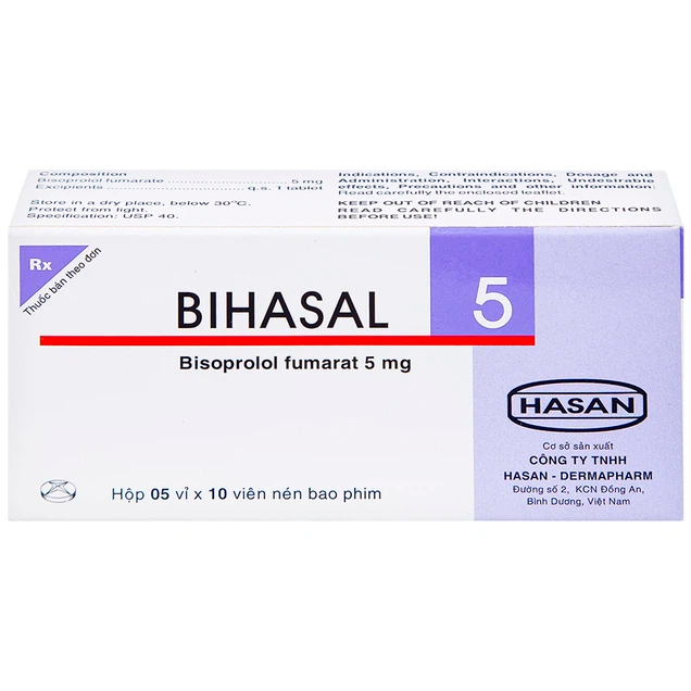 Thuốc Bihasal 5mg Hasan điều trị tăng huyết áp, đau thắt ngực, suy tim mạn tính ổn định (5 vỉ x 10 viên)