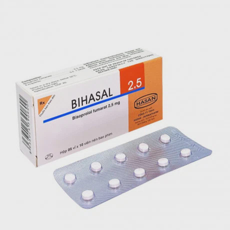 Thuốc Bihasal 2.5 Hasan điều trị tăng huyết áp, đau thắt ngực, suy tim mạn tính ổn định (5 vỉ x 10 viên)
