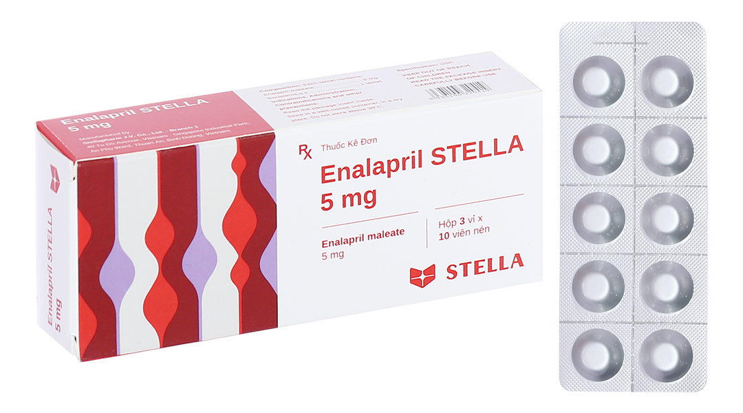 Thuốc Enalapril Stella 5mg điều trị tăng huyết áp, suy tim sung huyết (3 vỉ x 10 viên)
