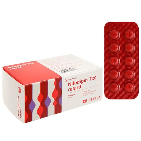 Viên nén Nifedipin T20 retard Stella dự phòng đau thắt ngực, điều trị tăng huyết áp (10 vỉ x 10 viên)