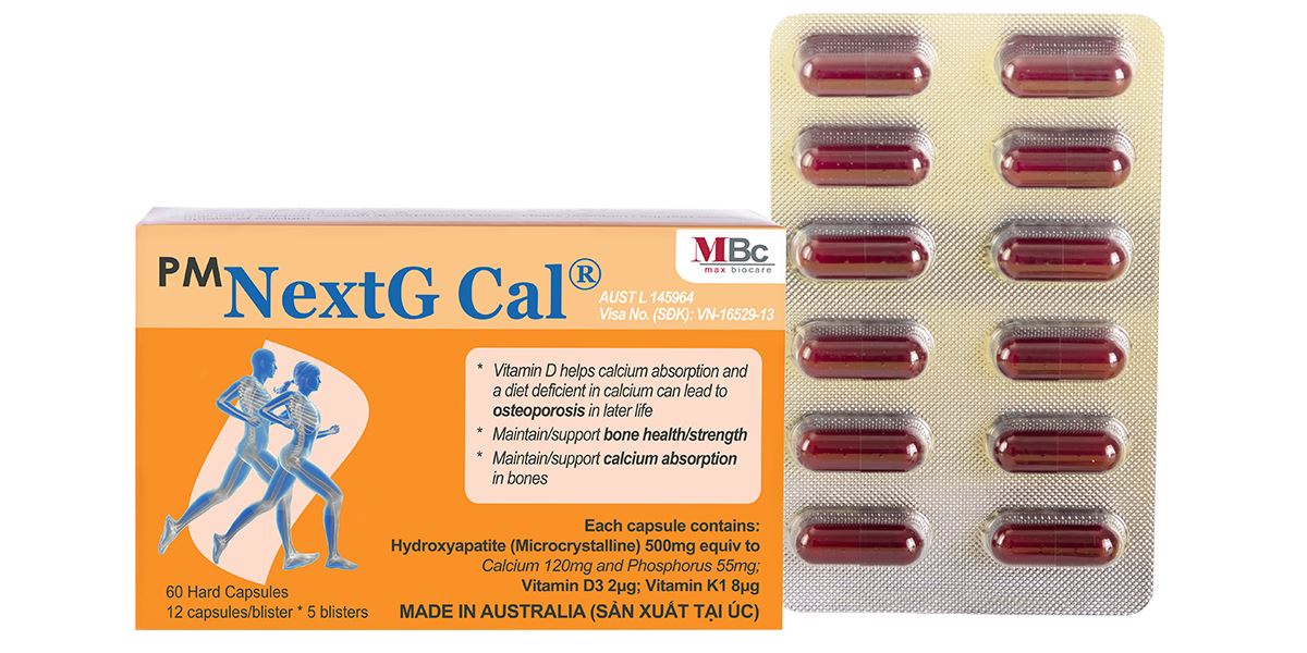 Thuốc PM NextG Cal Probiotec bổ sung canxi, điều trị loãng xương (5 vỉ x 12 viên)