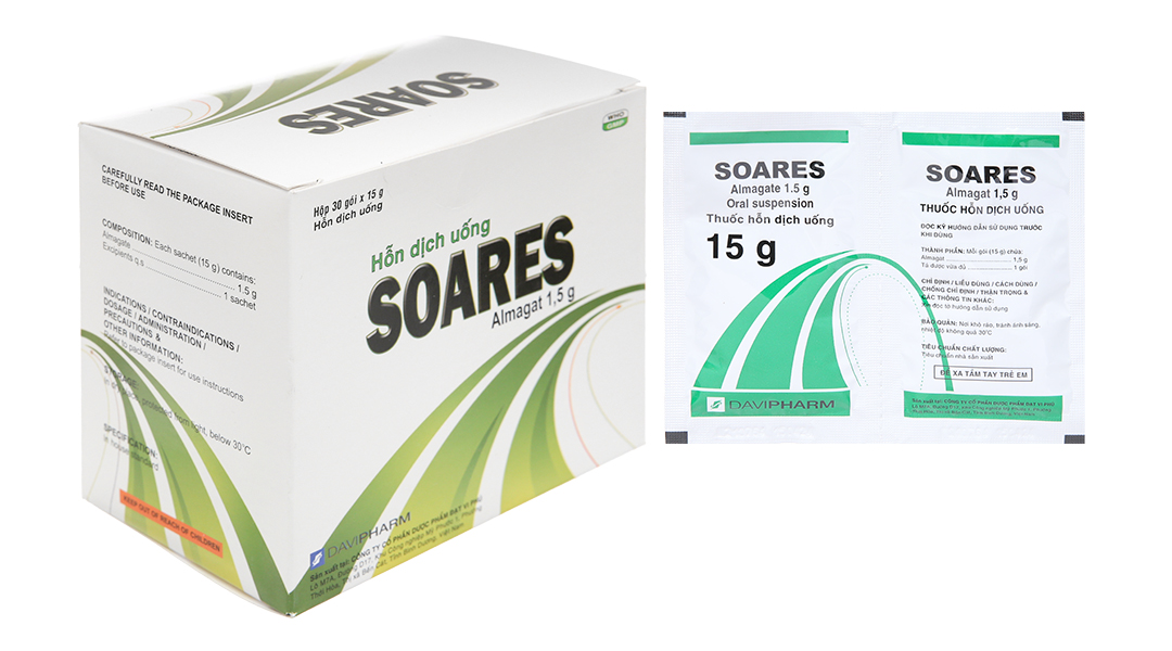 Hỗn dịch uống Soares Davipharm loét dạ dày - tá tràng, viêm dạ dày (30 gói x 15g)