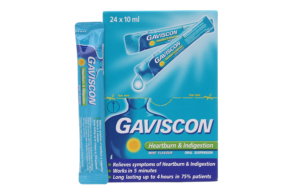 Hỗn dịch Gaviscon Reckitt Benckiser điều trị trào ngược dạ dày, thực quản (24 gói x 10ml)