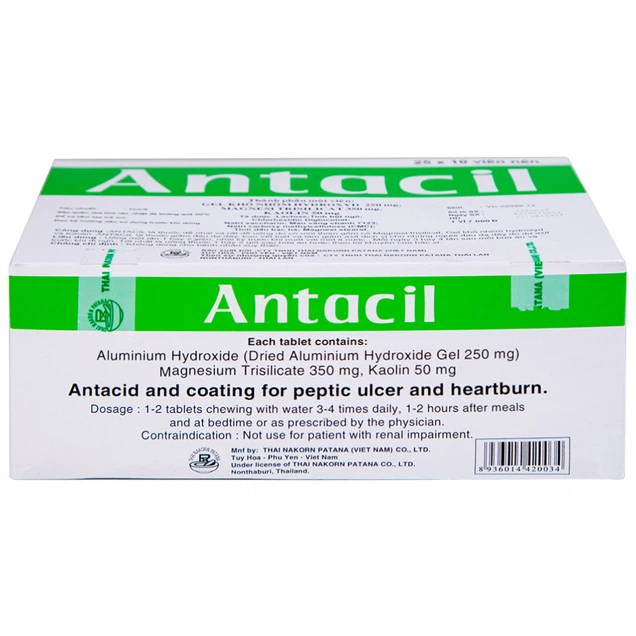 Thuốc Antacil 250mg Thai Nakorn Patana điều trị bệnh loét dạ dày, tá tràng (25 vỉ x 10 viên)