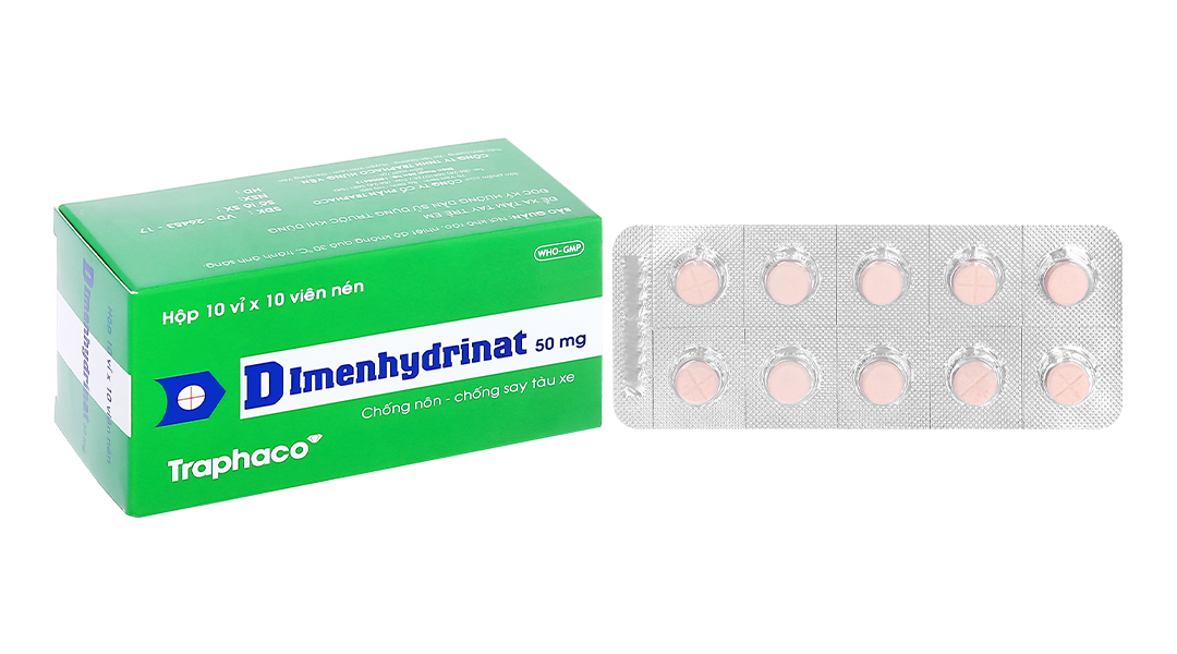 Thuốc Dimenhydrinat 50mg Traphaco chống nôn, chống say tàu xe (10 vỉ x 10 viên)