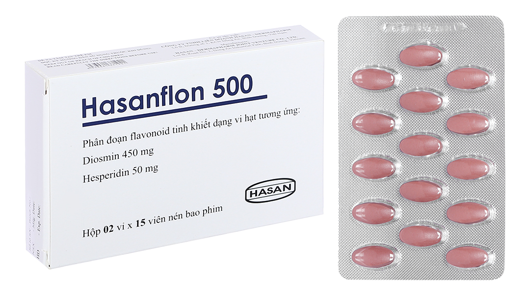 Thuốc Hasanflon 500mg Hasan hỗ trợ điều trị suy tĩnh mạch bạch huyết, cơn trĩ cấp (2 vỉ x 15 viên)