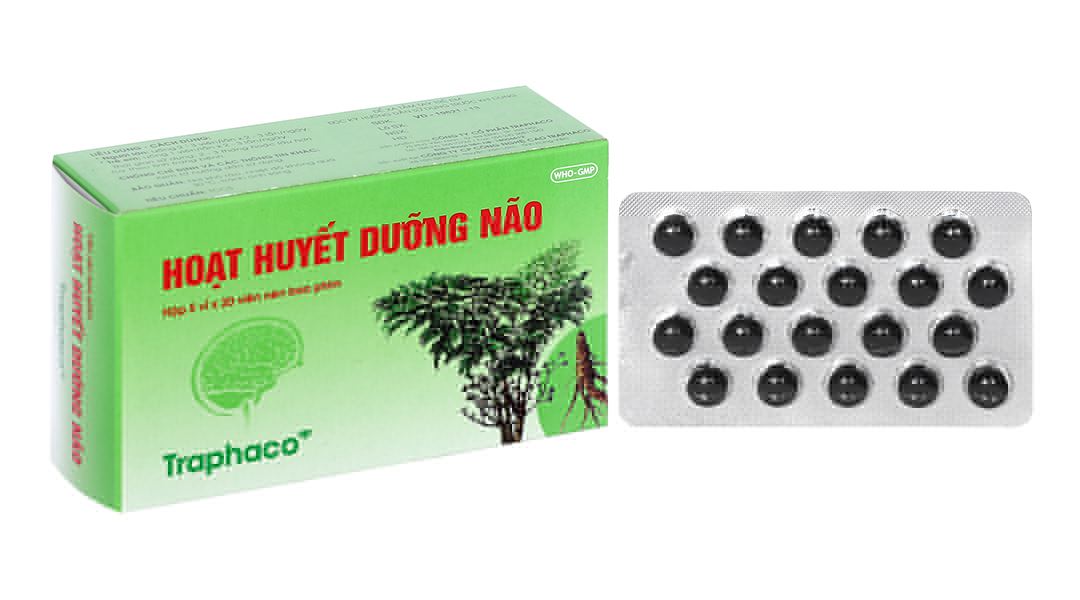 Thuốc Hoạt Huyết Dưỡng Não bao phim Traphaco điều trị suy giảm trí nhớ, căng thẳng thần kinh (5 vỉ x 20 viên)