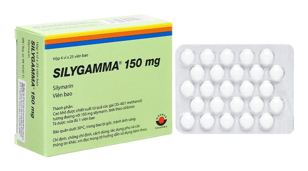 Thuốc Silygamma 150mg Worwag điều trị viêm gan mãn tính, xơ gan (4 vỉ x 25 viên)