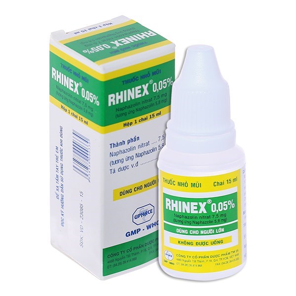 Thuốc nhỏ mũi Rhinex 0.05% Uphace giảm sung huyết, viêm xoang, viêm mũi dị ứng (15ml)